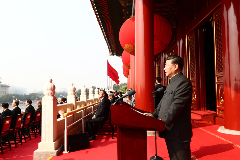 10月1日上午，慶祝中華人民共和國成立70周年大會在北京天安門廣場隆重舉行。中共中央總書記、國家主席、中央軍委主席習(xí)近平發(fā)表重要講話。